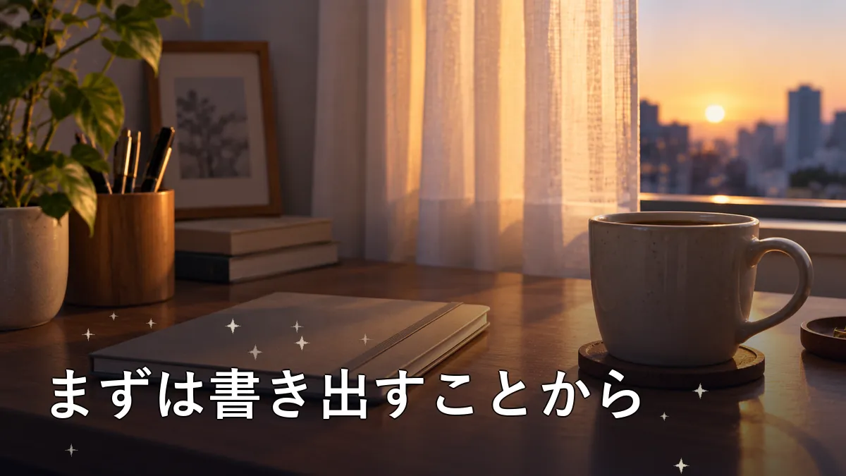窓辺に置かれたノートとマグカップ